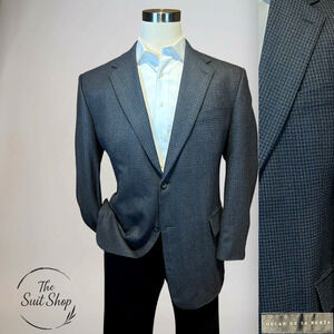 Oscar De La Renta 46L Gray Blue Houndstooth Cashmere Flannel Sport Coat Blazer